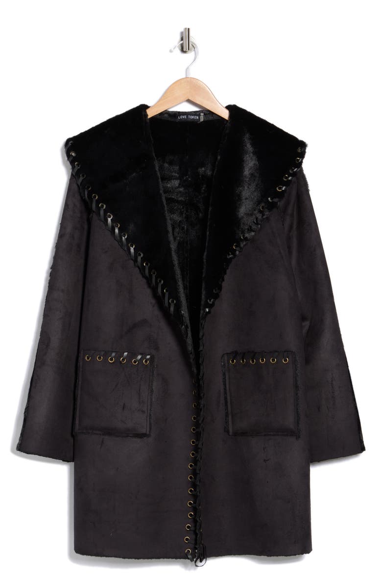 Love Token Talita Whipstitch Faux Fur Coat, Main, color, Black
