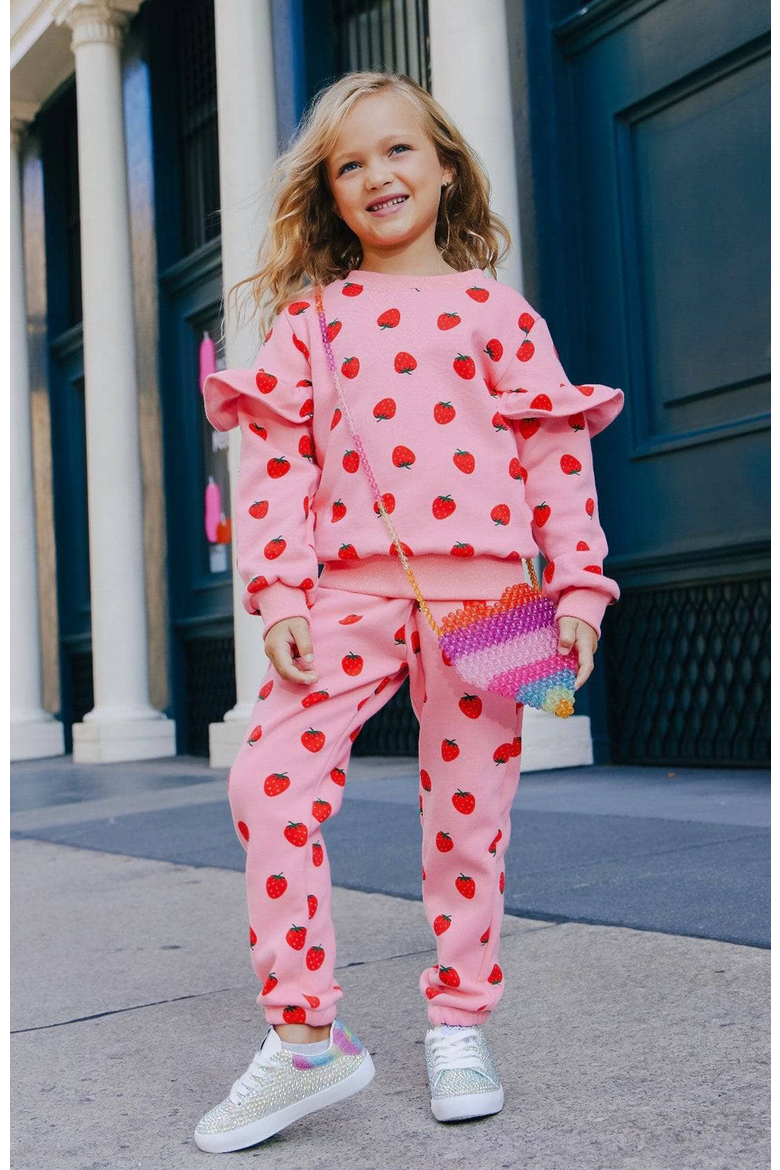 Strawberry Ruffle Joggers Set, Alternate, color, Pink
