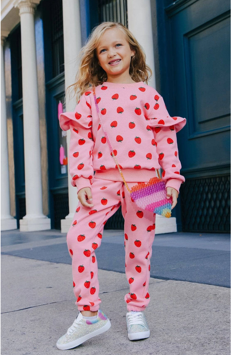 Lola + The Boys Strawberry Ruffle Joggers Set, Alternate, color, Pink