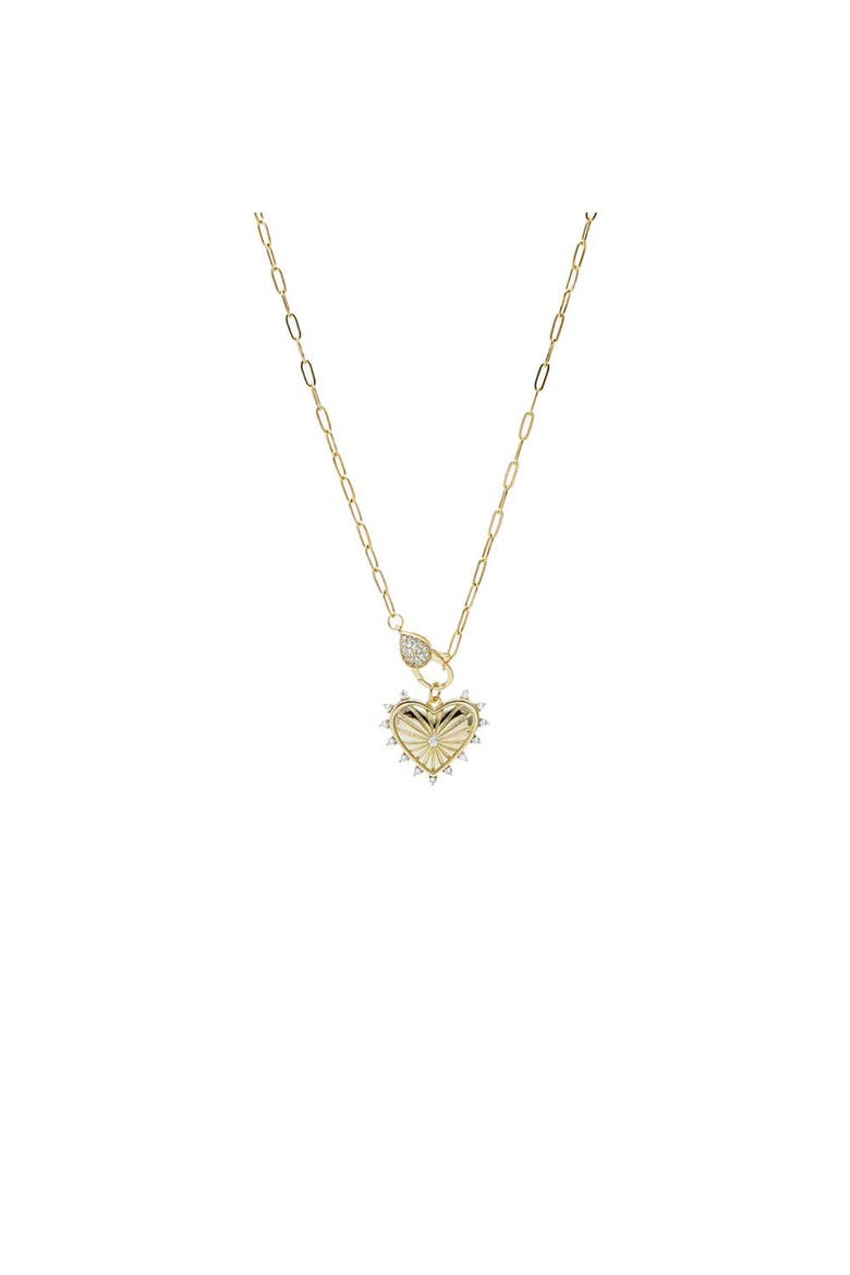 Pave Clasp Heart Charm Paperclip Necklace, Main, color, Gold