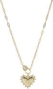 BY ADINA EDEN Pave Clasp Heart Charm Paperclip Necklace