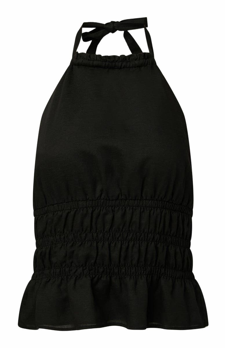 Onia Air Linen Smocked Halter Top, Alternate, color, Black