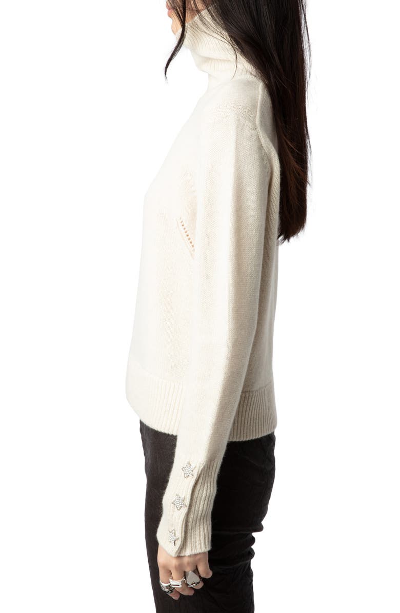 Zadig & Voltaire Rhinestone Trim Turtleneck Cashmere Sweater, Alternate, color, 