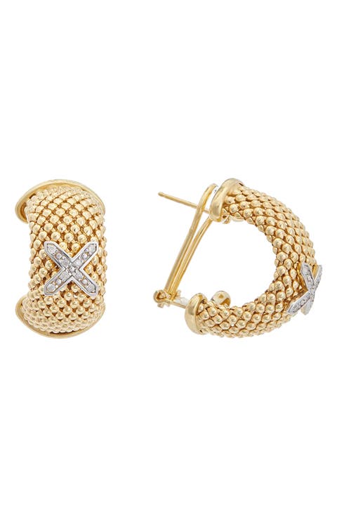 Mesh Diamond Cross Hoop Earrings