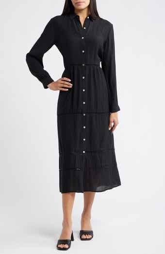 Cloth & Stone Ladder Stitch Long Sleeve Midi Shirtdress