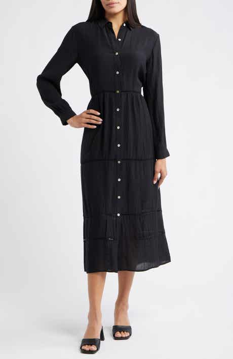 Cloth & Stone Ladder Stitch Long Sleeve Midi Shirtdress
