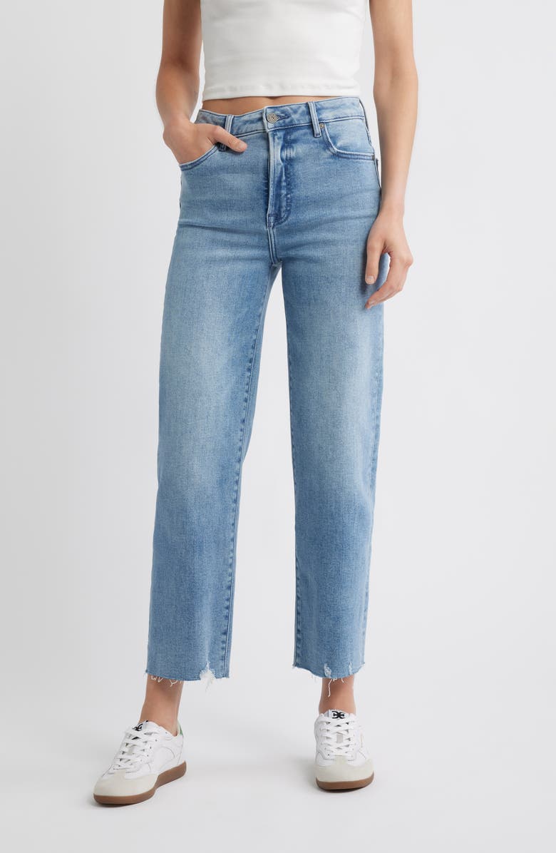 HIDDEN JEANS Raw Hem High Waist Ankle Straight Leg Jeans, Main, color, Med.wash