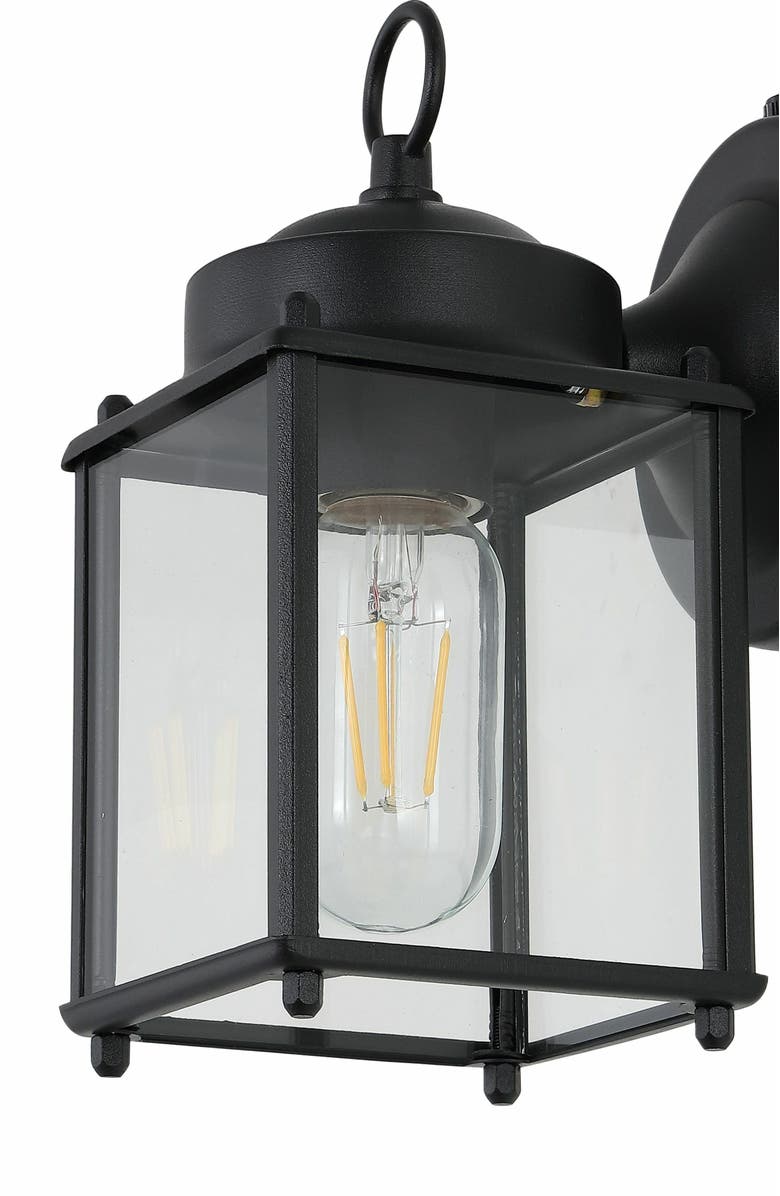 JONATHAN Y Boston 1-Light Farmhouse Industrial Iron/Glass Outdoor LED Sconce, Alternate, color, Black/Clear