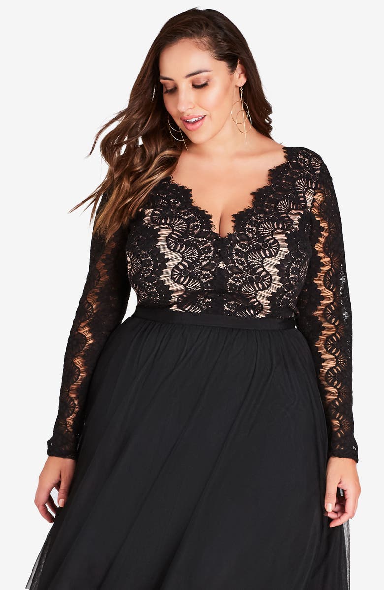 City Chic Rare Beauty Lace Fit & Flare Dress, Alternate, color, 