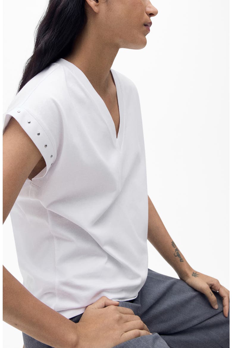 Stud Accent Cotton V-Neck T-Shirt, Alternate, color, WHITE