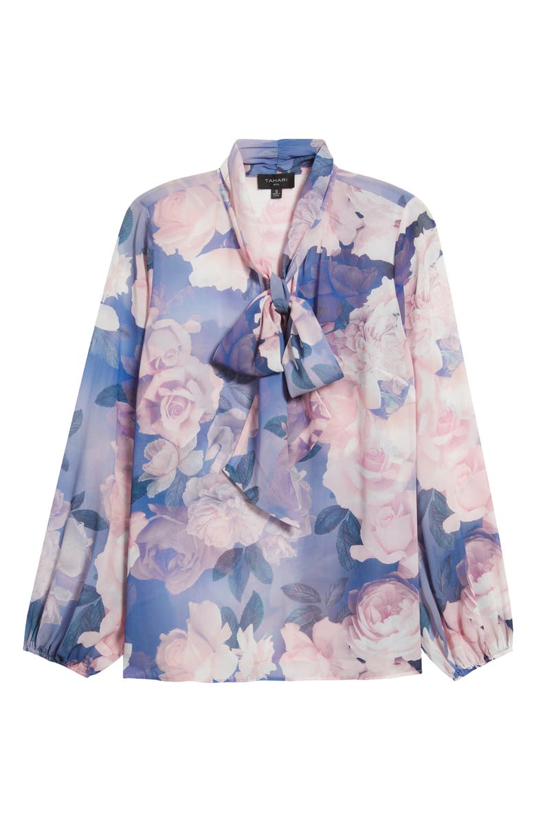Tahari ASL Bow Neck Top, Alternate, color, Blue Petal Floral