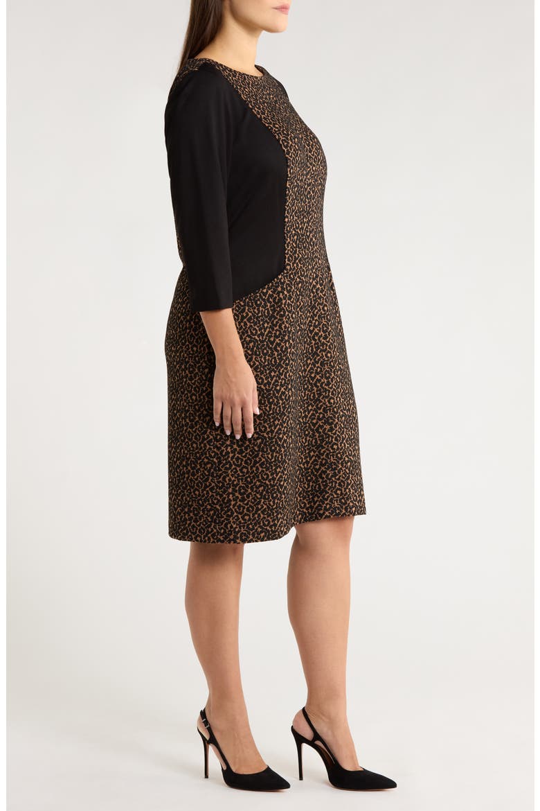 Contrast Long Sleeve Dress, Alternate, color, DARK CAMEL/ BLACK