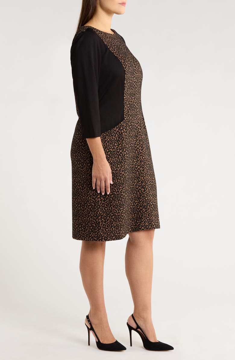 KASPER Contrast Long Sleeve Dress, Alternate, color, Dark Camel/ Black