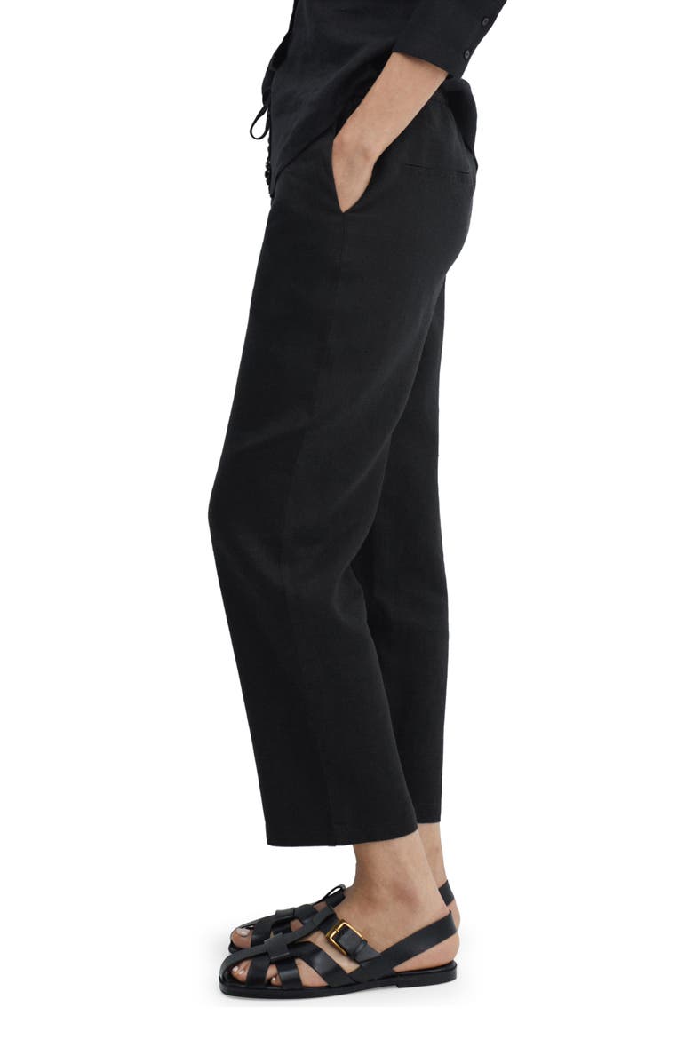 Elastic Waist Crop Straight Leg Linen Pants, Alternate, color, BLACK