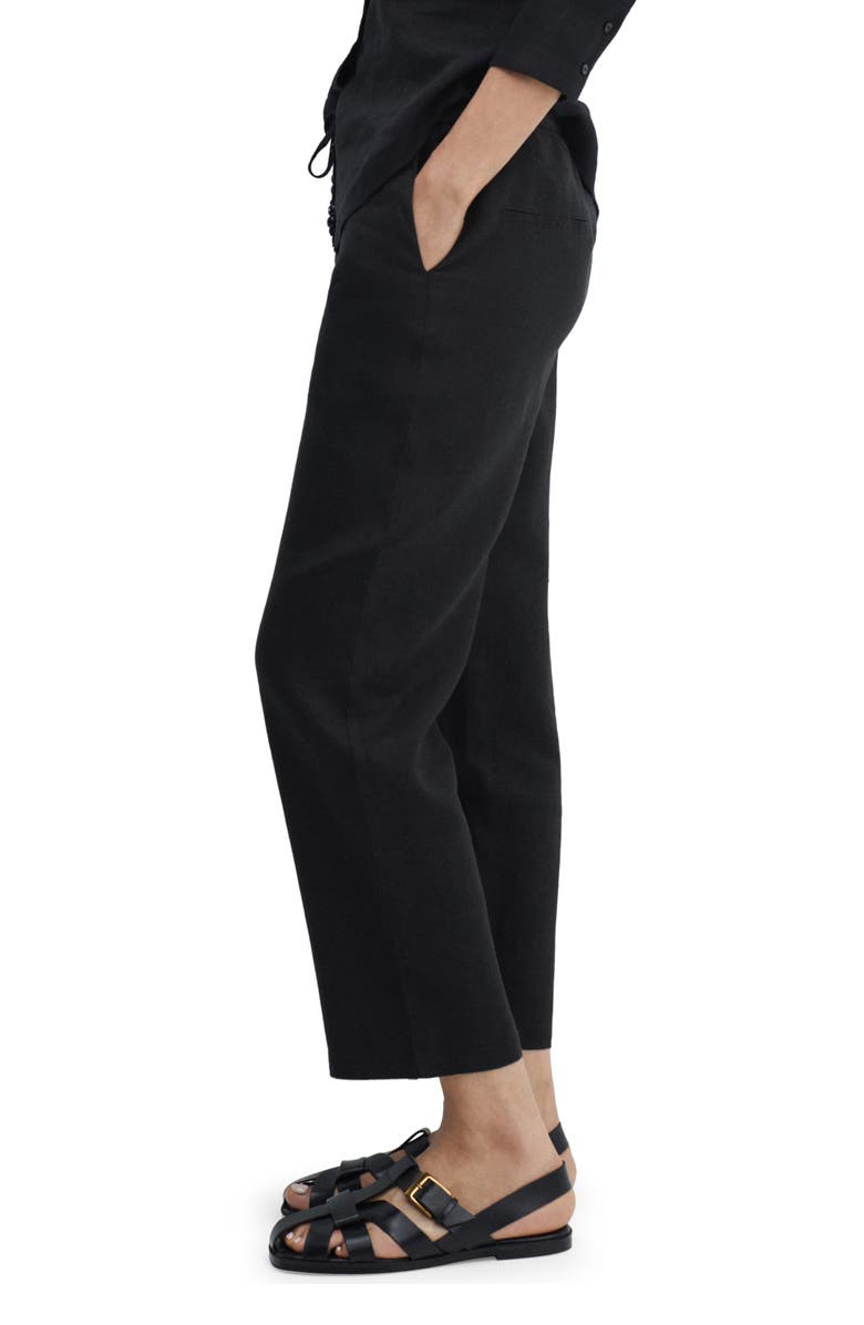 MANGO Elastic Waist Crop Straight Leg Linen Pants, Alternate, color, 