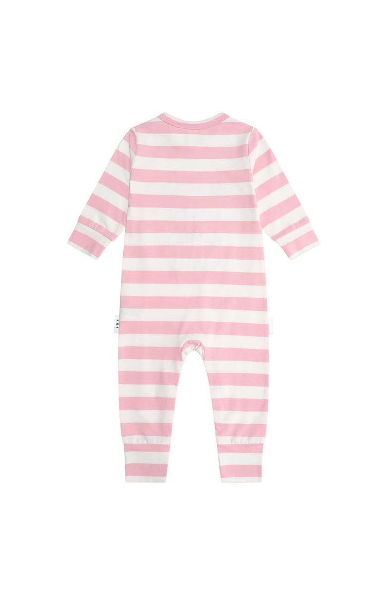 Huxbaby Strawberry Stripe Romper, Alternate, color, Strawberry/Almond Milk