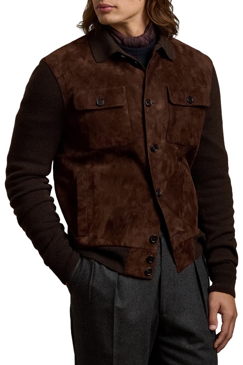 Suede & Cashmere Button-Up Shirt Jacket, Main, color, LUGGAGE BROWN