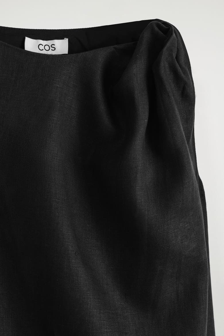 Twist-Detail Linen Mini Dress, Alternate, color, BLACK