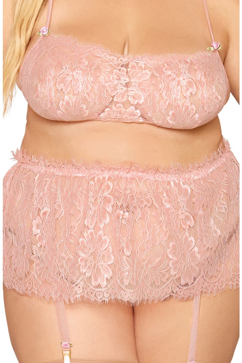 Floral Lace Bralette, Garter Skirt & Choker Set, Alternate, color, ROSE QUARTZ