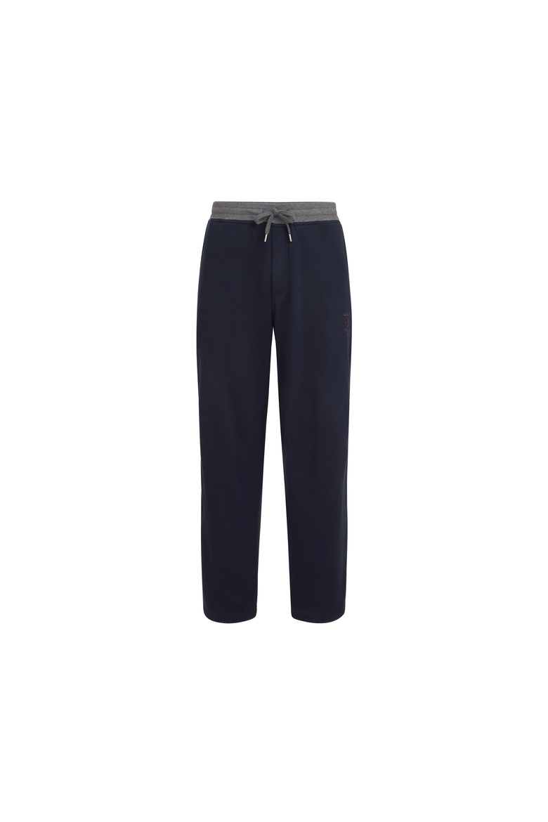 Cotton French terry trousers with embroidery, Alternate, color, Cobalt