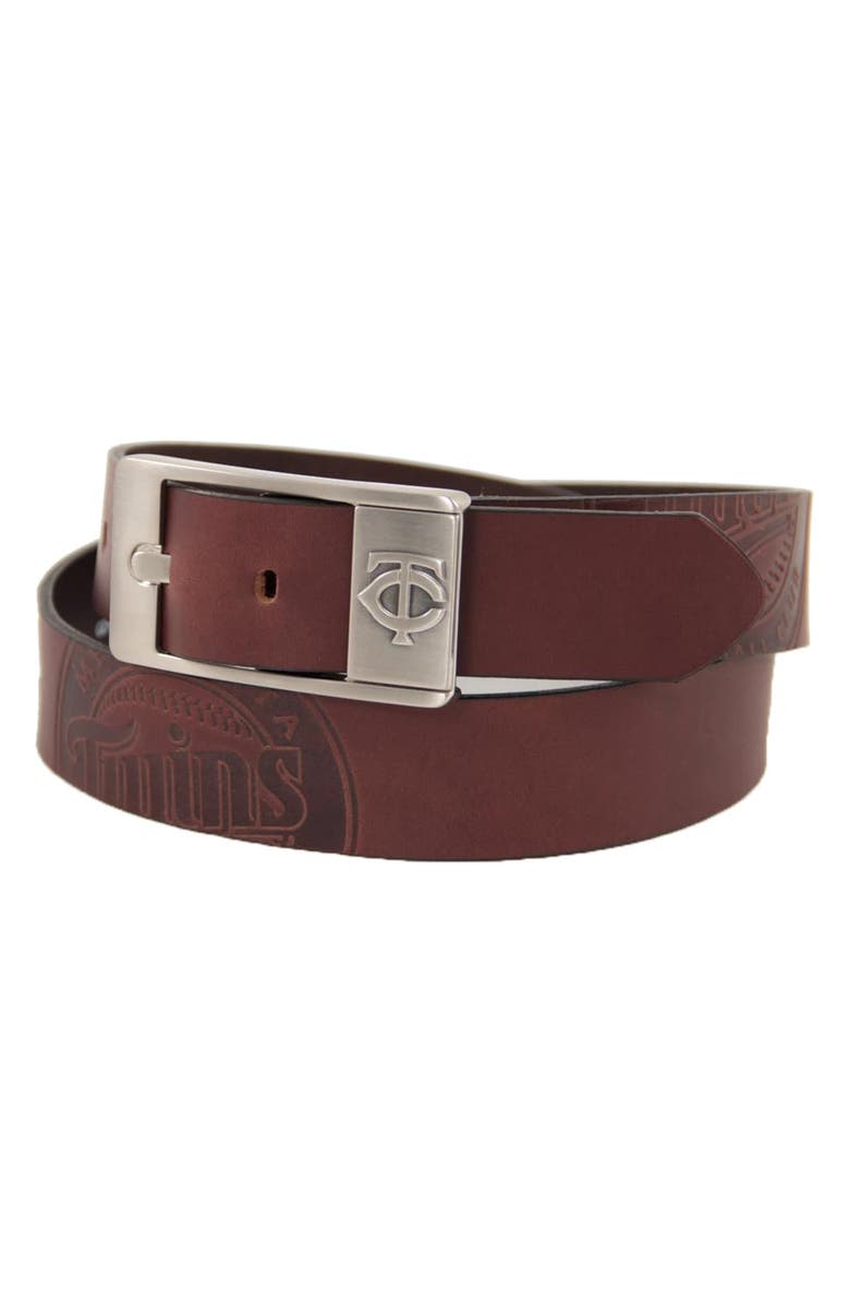EAGLES WINGS Minnesota Twins Brandish Leather Belt - Brown, Main, color, Brown