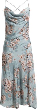 Chelsea28 Cowl Neck Seamed Satin Midi Dress