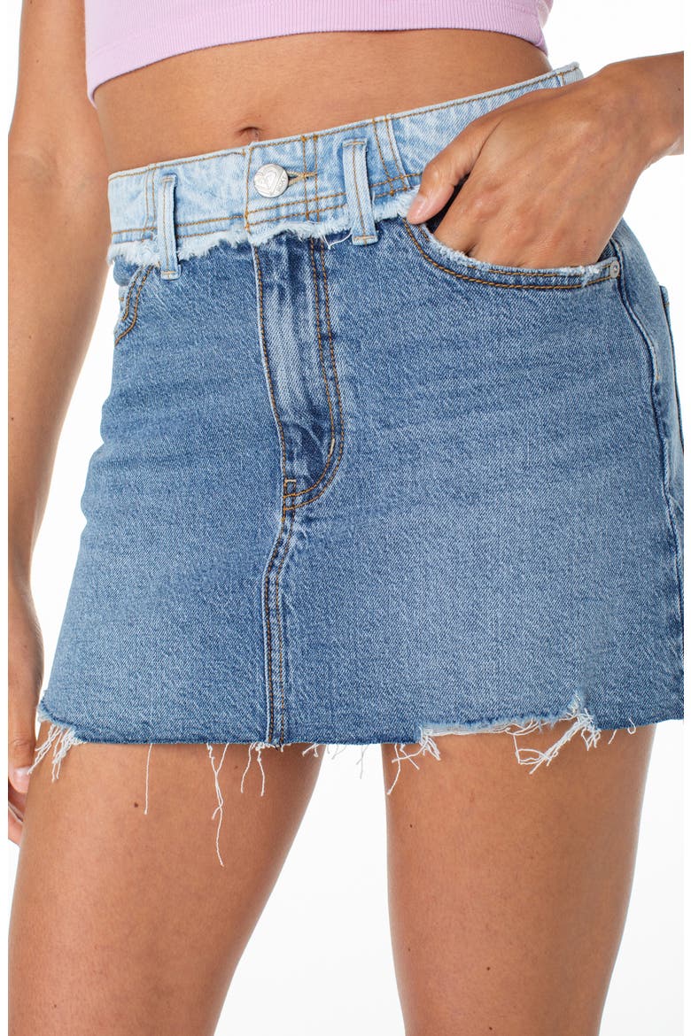 Sereia Distressed Denim Miniskirt, Alternate, color, PATCH AND RELEASE DENIM WASH