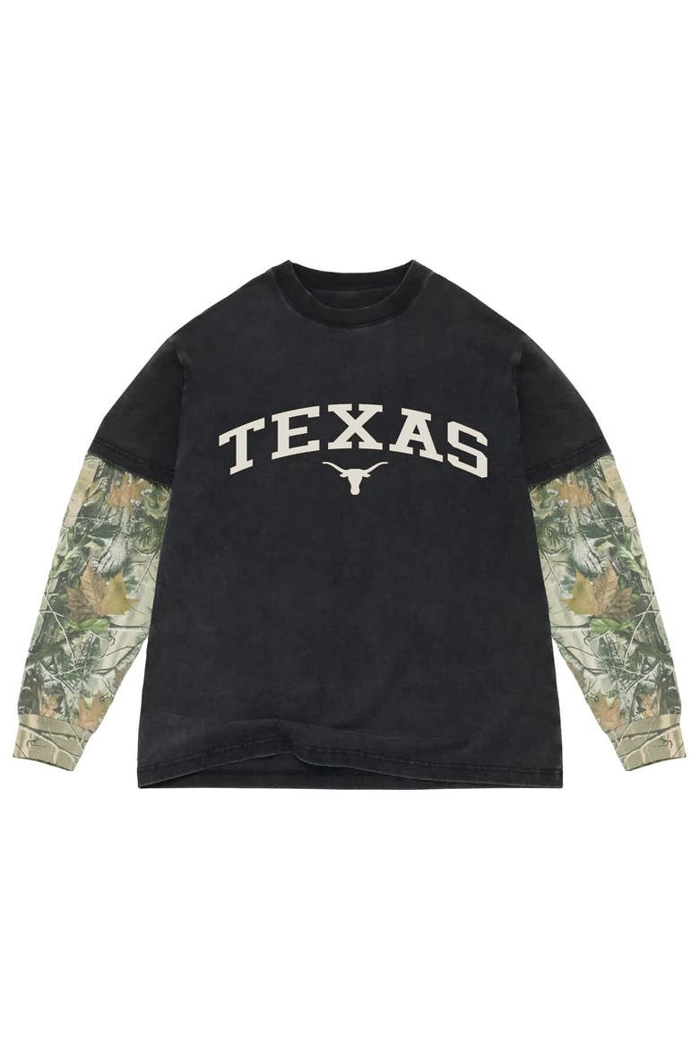 Men's Uscape Apparel  Black/Camo Texas Longhorns Back Bay Twofer Heavyweight Long Sleeve T-Shirt, Main, color, Black