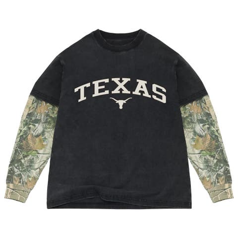 Men's Uscape Apparel  Black/Camo Texas Longhorns Back Bay Twofer Heavyweight Long Sleeve T-Shirt