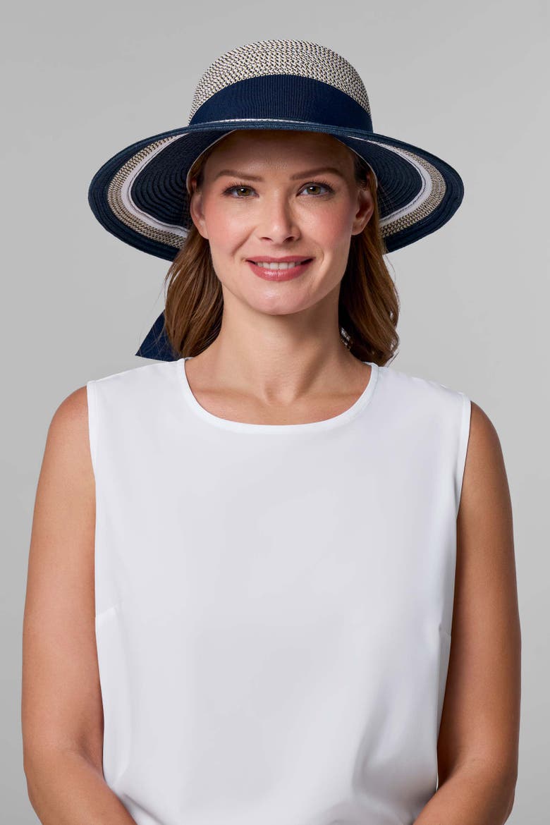 Women's Clara Sun Hat with Ribbon, UPF 50+ Sun Protection, Alternate, color, Navy/White Colorblock