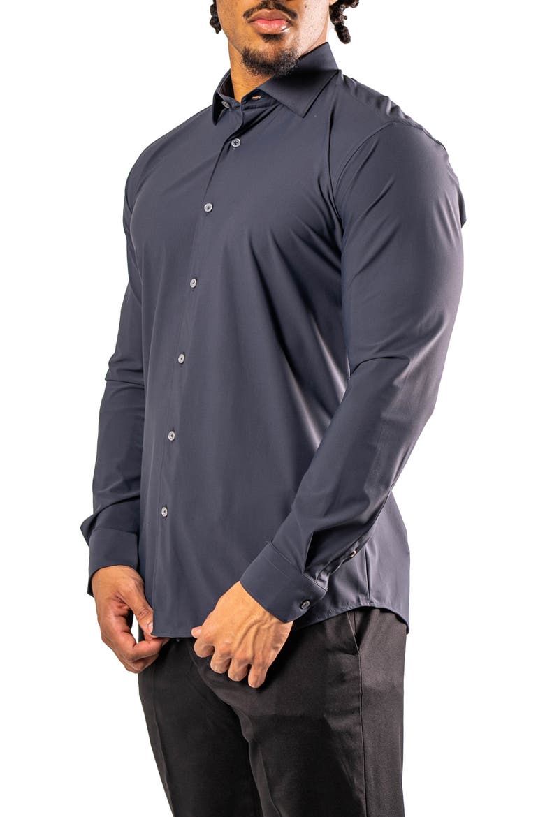 Fibonacci Stretcheurodark Grey Cotton Blend Button-Up Shirt, Alternate, color, GREY