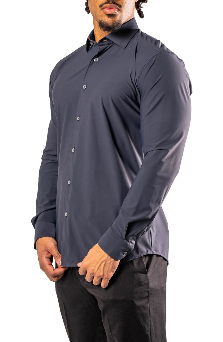 Maceoo Fibonacci Stretcheurodark Grey Cotton Blend Button-Up Shirt, Alternate, color, Grey