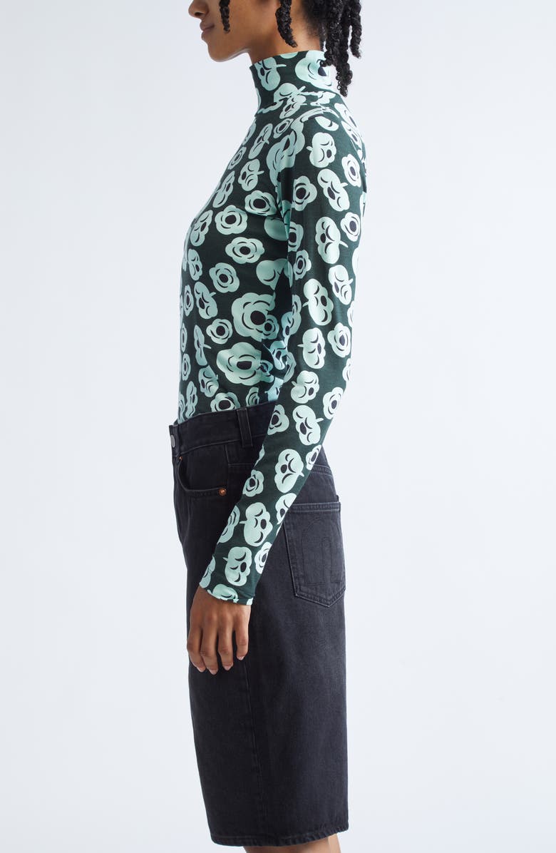 Marimekko Armas Tumma Floral Turtleneck Top, Alternate, color, Dark Green Turquoise Black