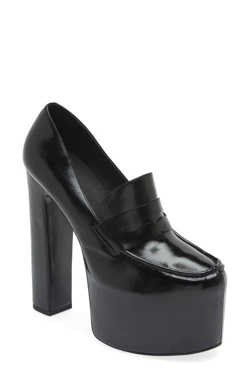 Jeffrey Campbell Long Last Platform Penny Loafer Pump in Black Crinkle Patent 