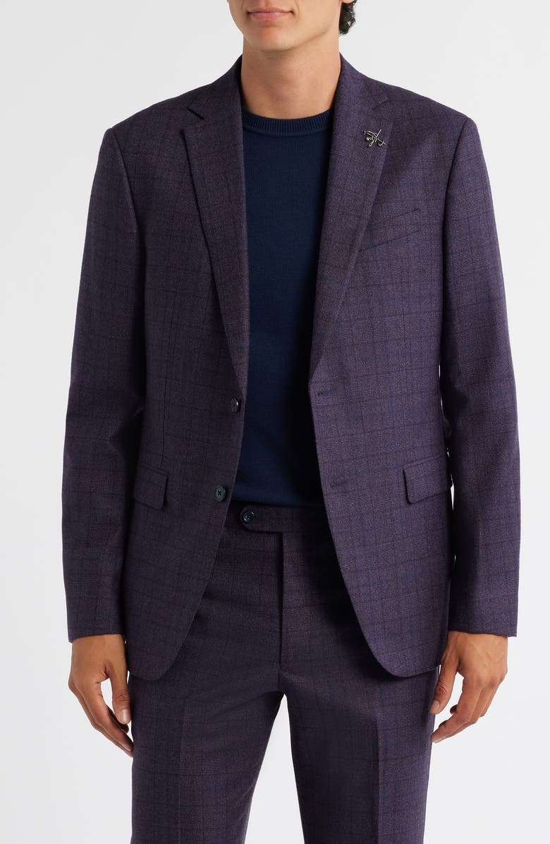 John Varvatos Star USA Bleeker Purple Glen Check Stretch Wool Suit, Alternate, color, Purple