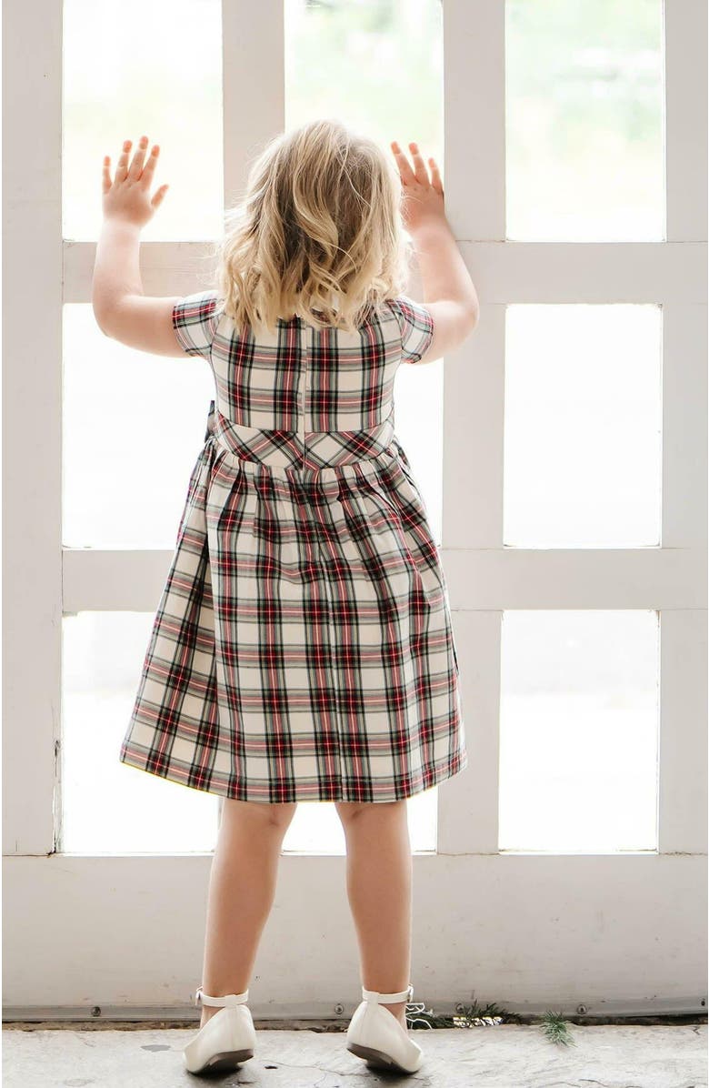 Hope & Henry Girls' Organic Ruffle Collar Party Dress, Kids, Alternate, color, Ivory Holiday Tartan
