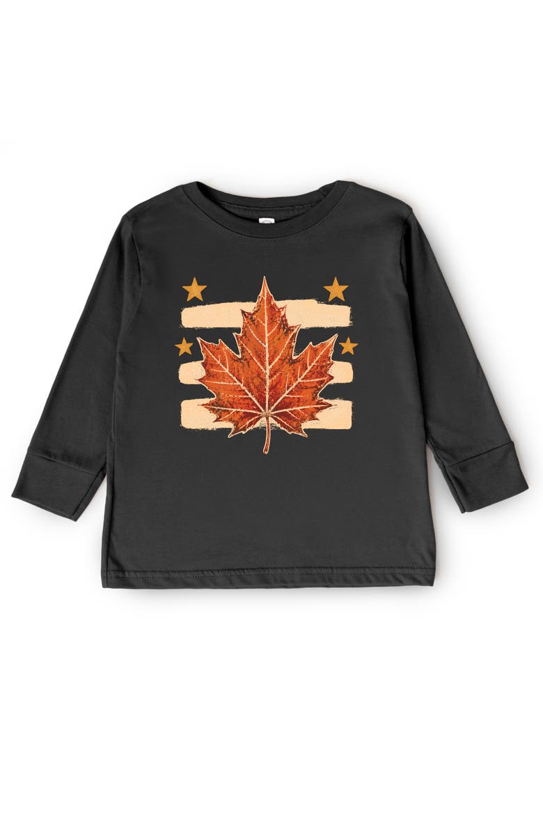 Fall Leaf Stripes Toddler Long Sleeve Graphic Tee, Main, color, Black