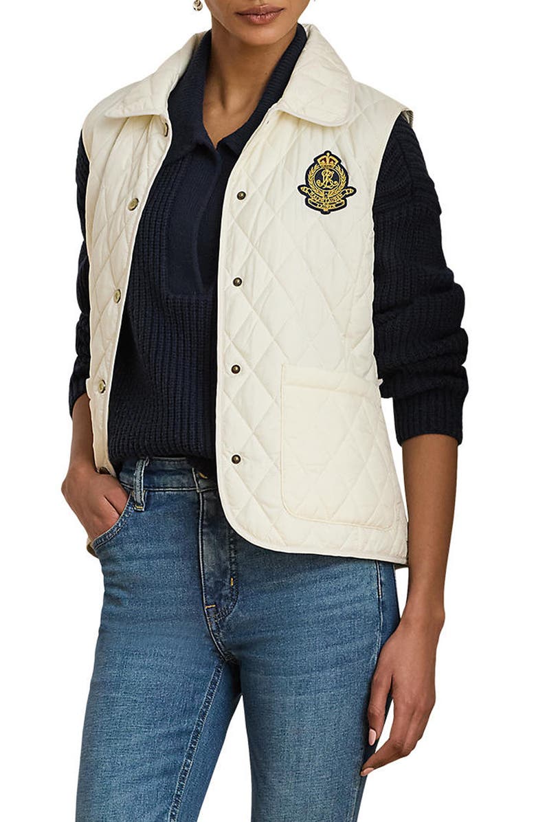 Lauren Ralph Lauren Crested Quilted Vest, Main, color, Cream