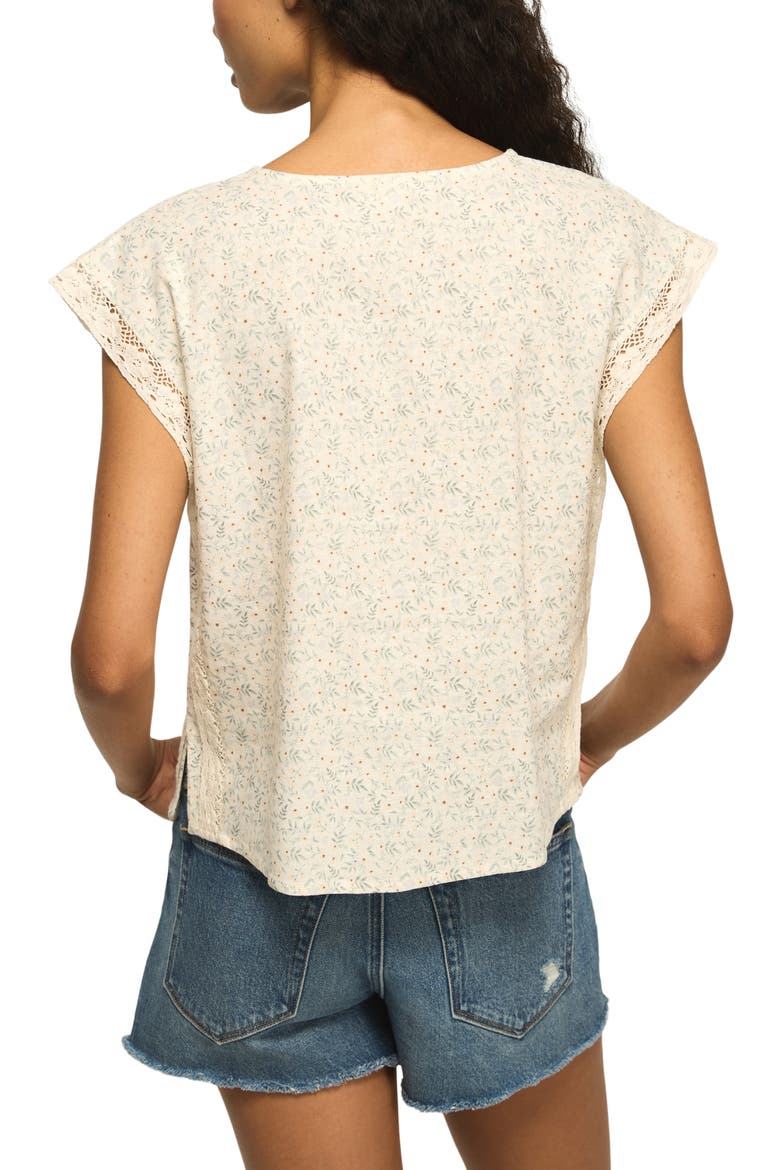 Floral Lace Inset Linen Blend Pintuck Top, Alternate, color, CREAM DITSY