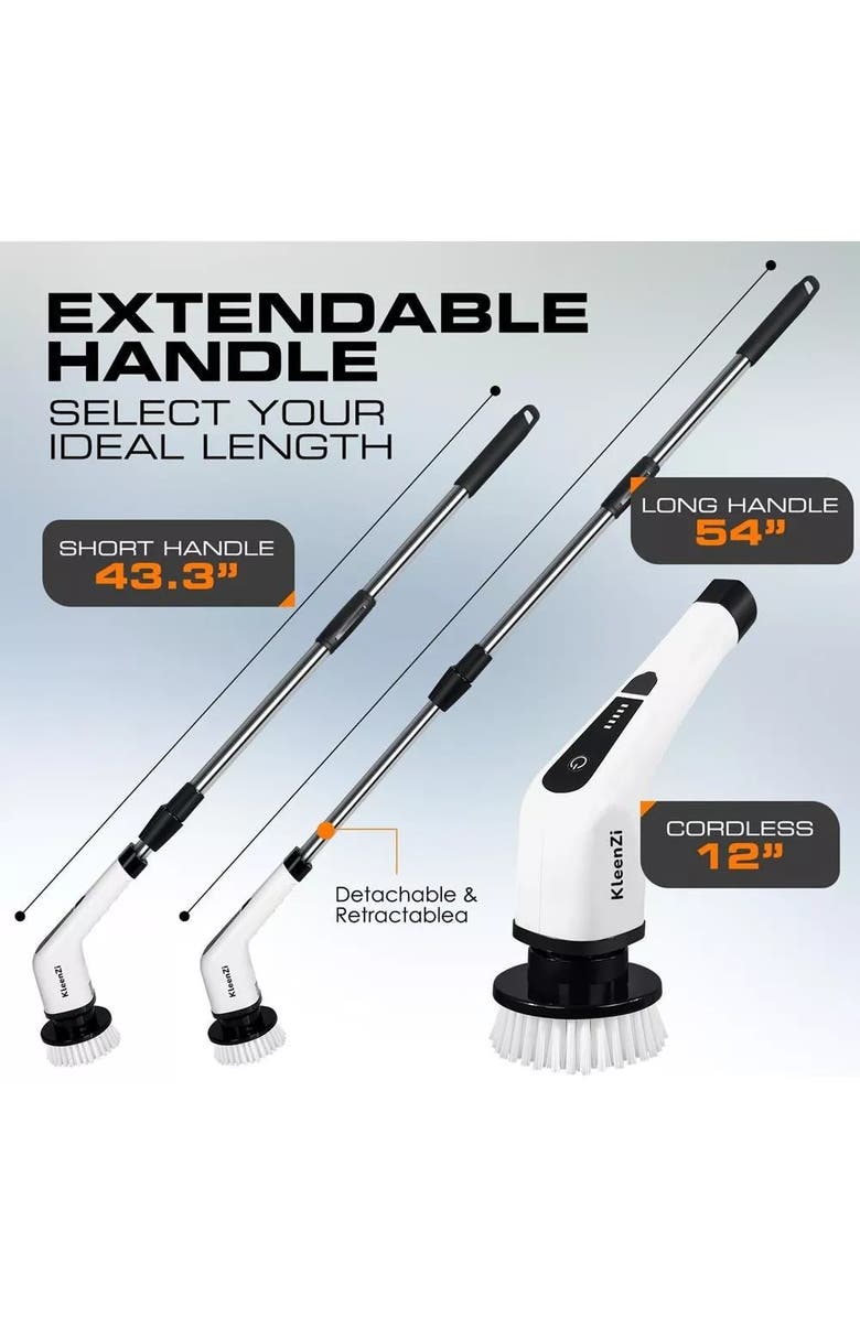 Luminuxe Electric Spin Multi-Surface Scrubber Cleaning Brush with Adjustable Handle, Alternate, color, White