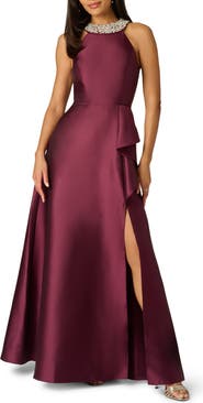 Adrianna Papell Embellished Neck Mikado Gown
