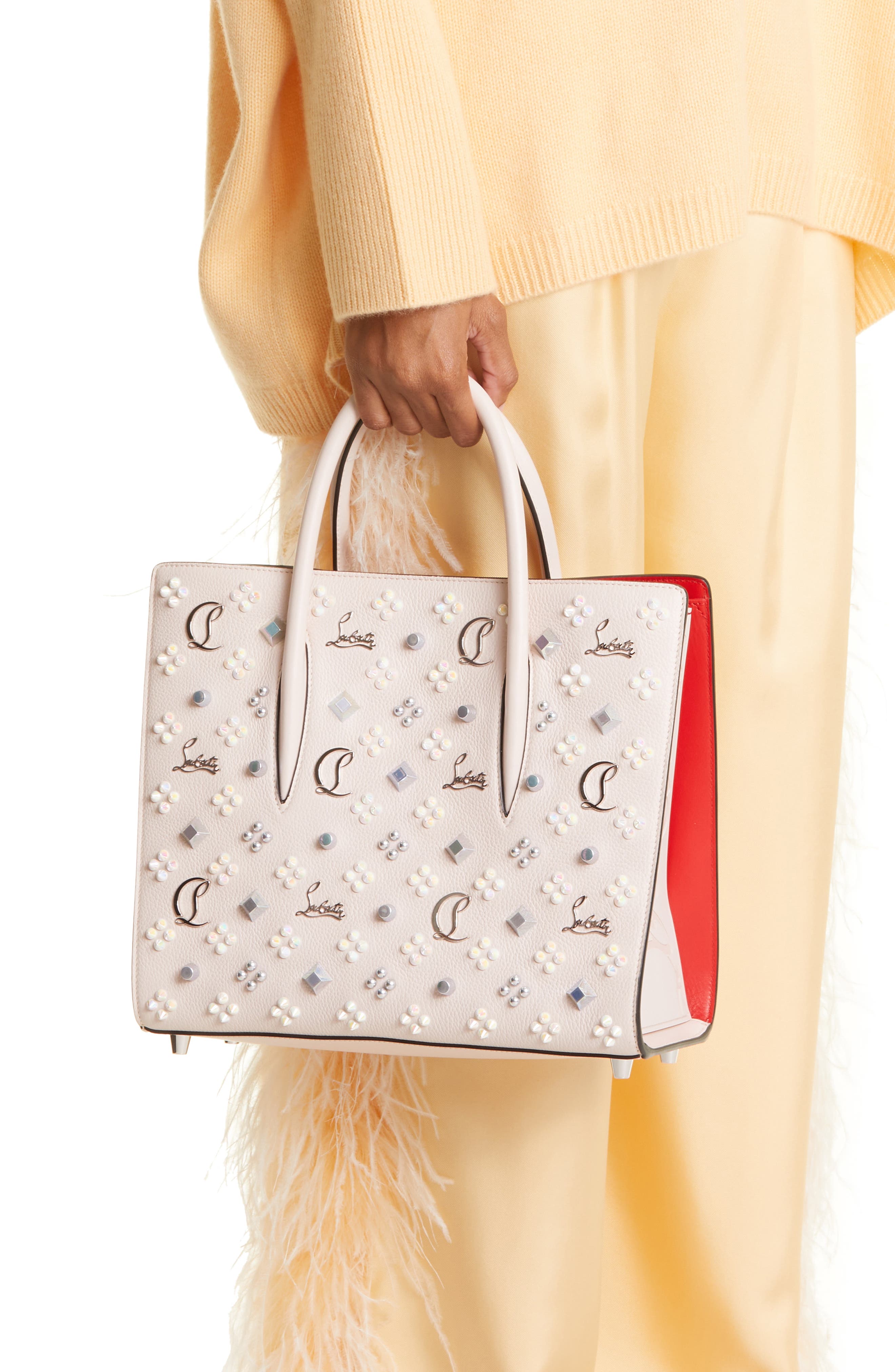 Medium Paloma Studded Leather Satchel, Alternate, color, F609 LECHE/MULTI