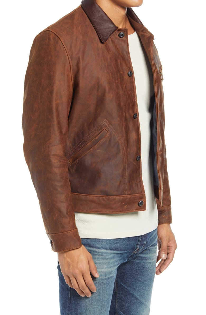 Schott NYC Leather Mechanics Jacket, Alternate, color, Brown
