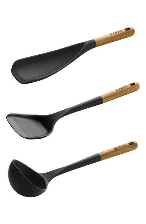 Staub Silicone With Wood Handle 3pc Cooking Utensil Set In Black