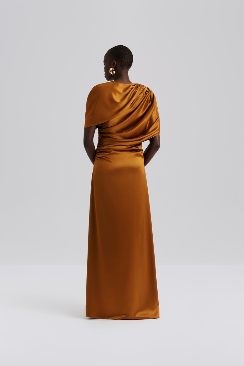 Cassia Draped Fitted Maxi Dress, Alternate, color, Amber