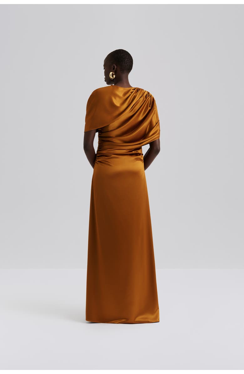 Malina Cassia Draped Fitted Maxi Dress, Alternate, color, Amber
