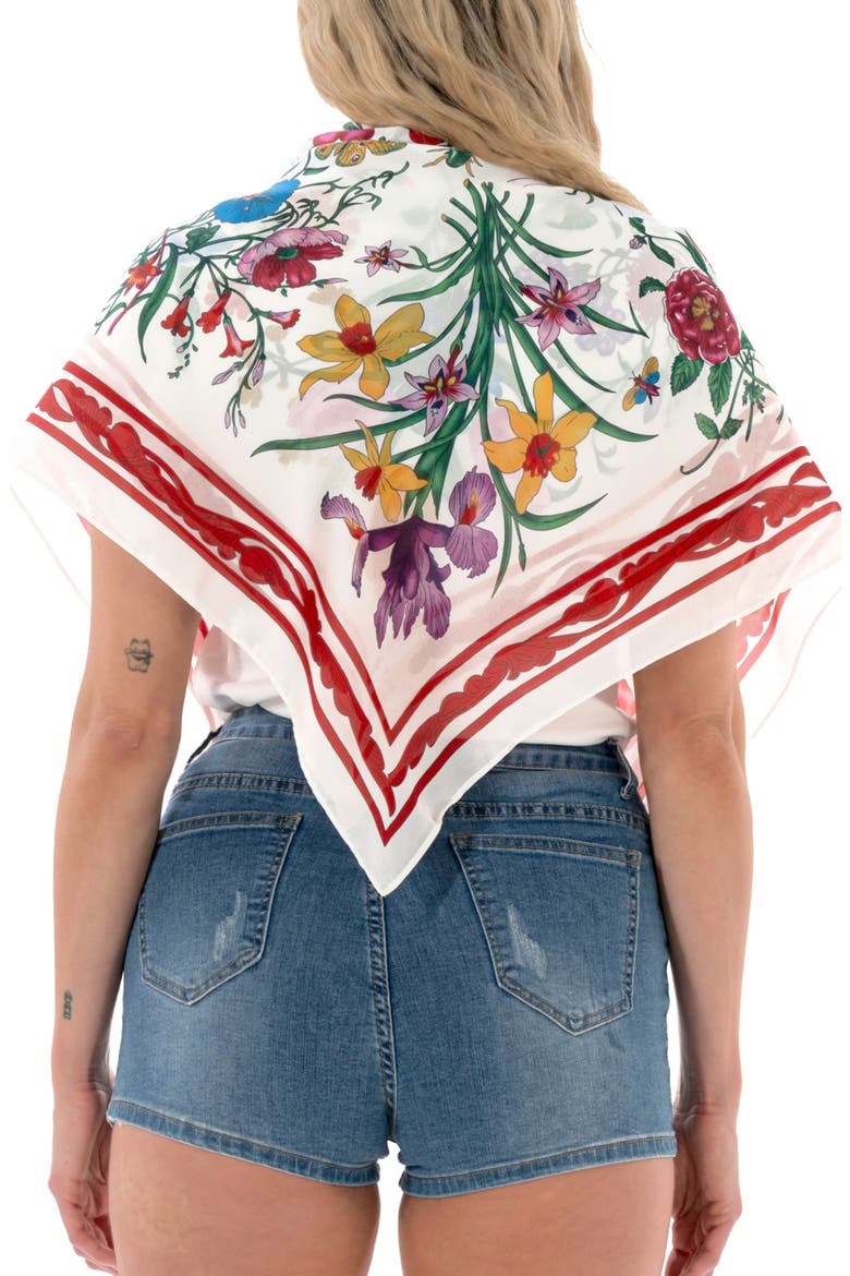 Floral Satin Square Scarf, Alternate, color, RED