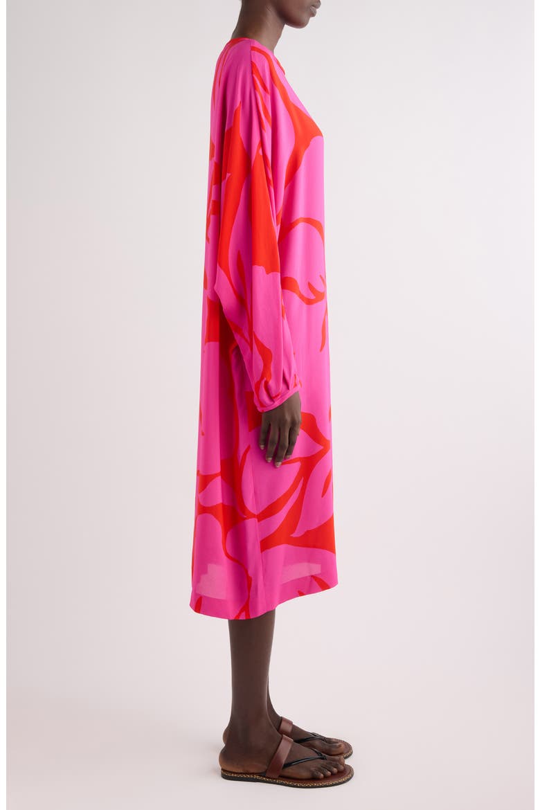 Dosta Giant Floral Print Long Sleeve Crepe Midi Dress, Alternate, color, FUCHSIA