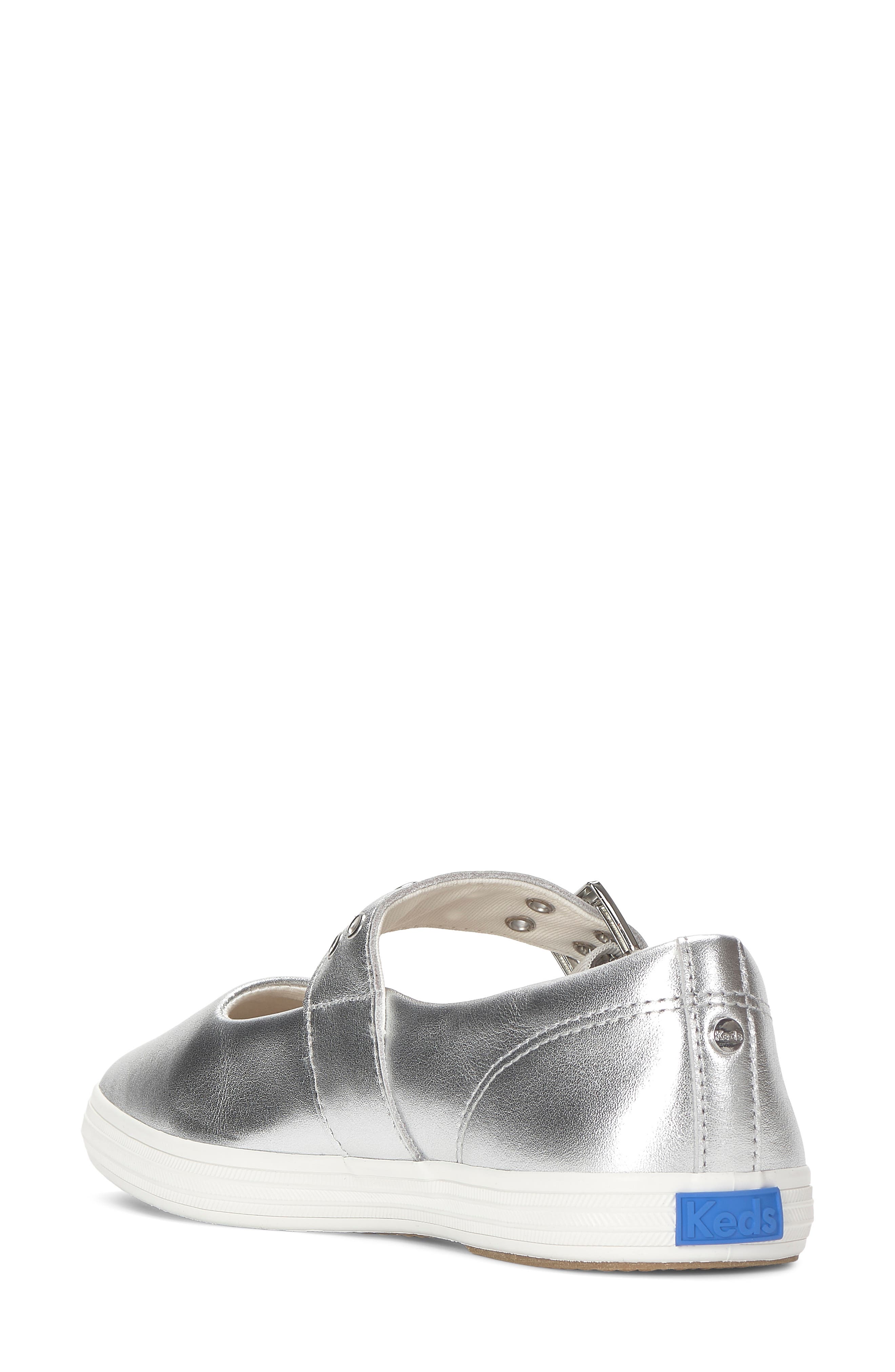 Square Toe Mary Jane Leather Flat, Alternate, color, SILVER