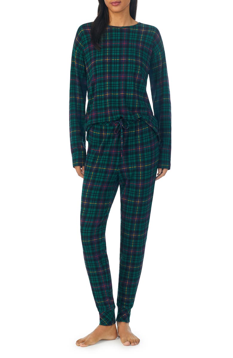 Lauren Ralph Lauren Plaid Cotton Blend Jogger Pajamas, Main, color, 